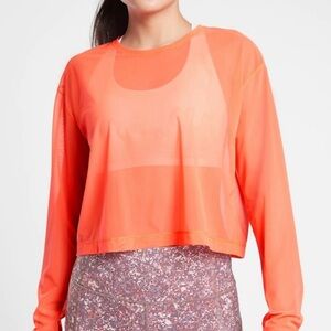 NWT ATHLETA Circut Top Long Sleeve Relaxed Fit Mesh Neon Orange Size Large